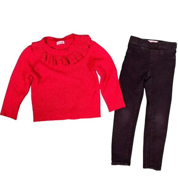 2 Piece Cat & Jack 5T Soft Red Sweater & Levis Black Skinny Pull on Jegging SZ 6 - Picture 2 of 8